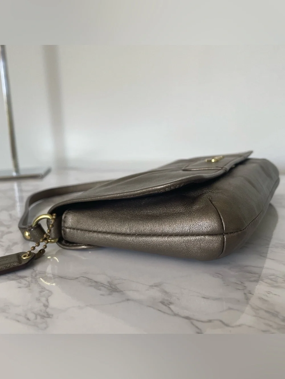 Coach Ashley Metallic Bronze Leather Large Flap Wristlet/Clutch